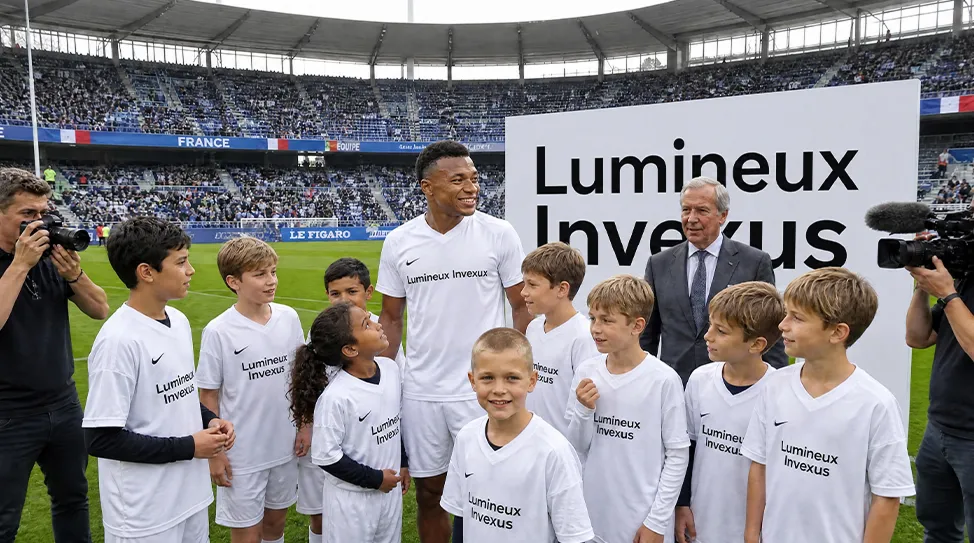 Messi con chicos de escuelas de Rosario con camisetas de BitMeridian AI